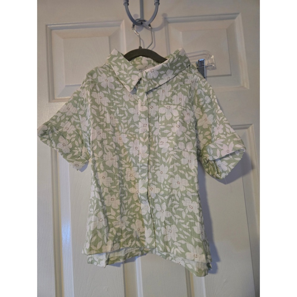 RSQ Kids Girls Button Front Short Sleeve Floral Shirt Size Medium‎